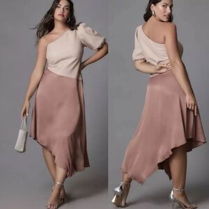 Anthropologie Faux Leather One-Shoulder Asymmetrical Midi Dress. Size 18W NWT